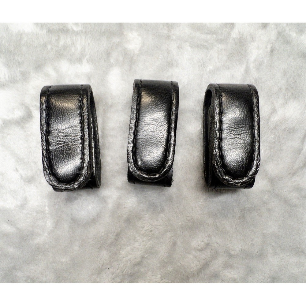Black Leather Utility Belt Keepers Police Tactical Double Snap Qty Three